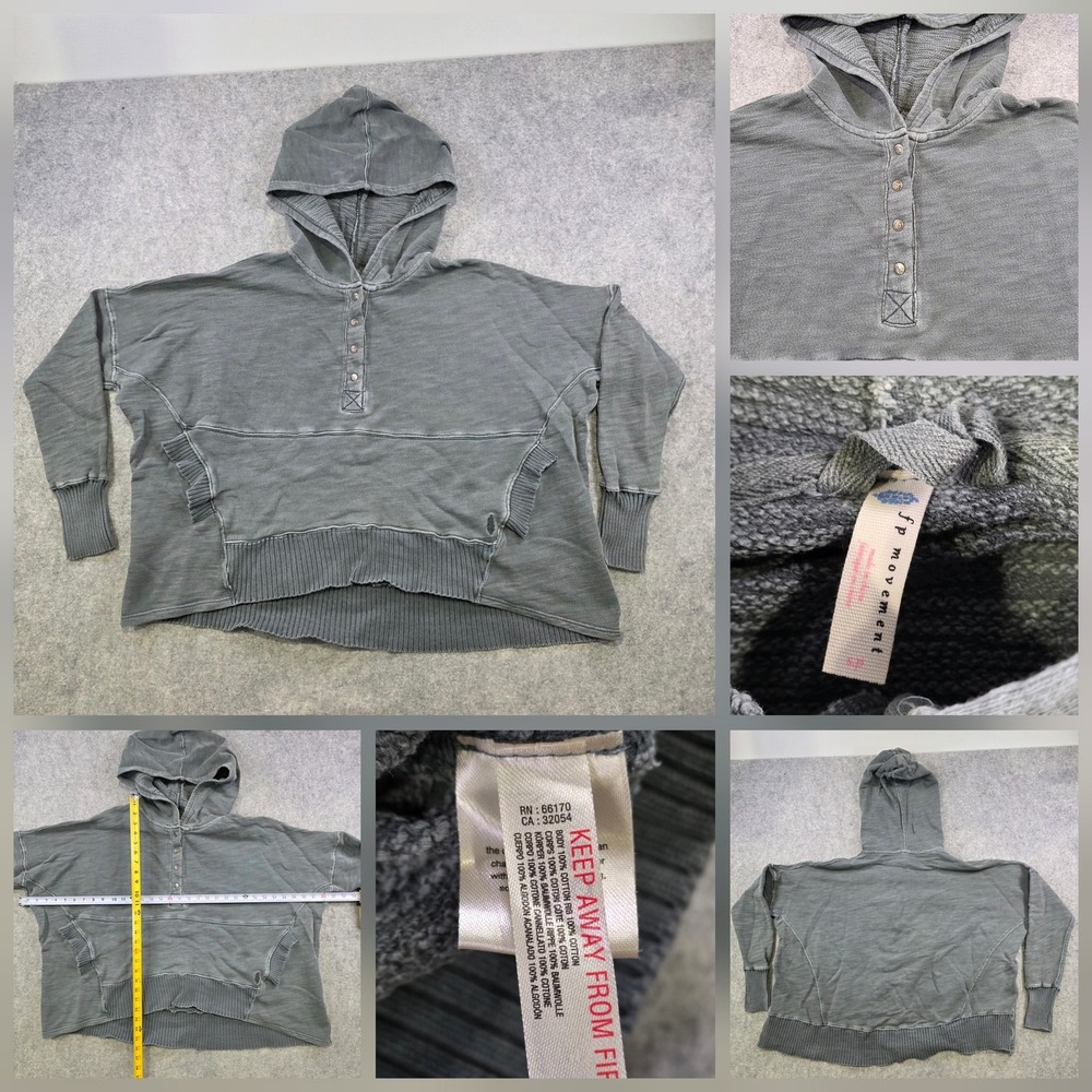 FP Movement Hoodie Womens Small Gray Henley Dolman Oversized Pullover Sweatshirt